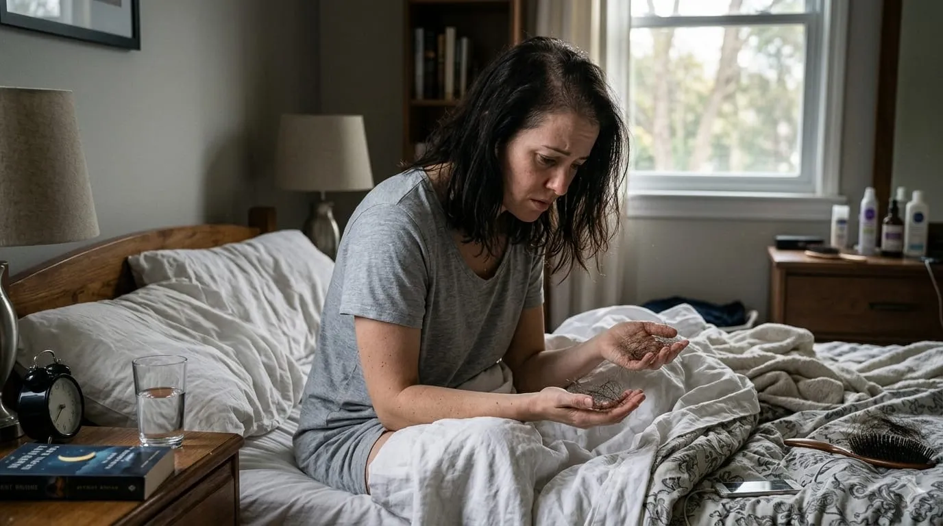 hair loss dream meaning a person looking in a mirror losing strands of hair